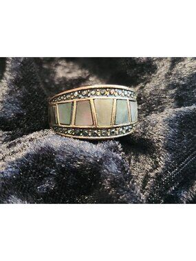 Lia Sophia Cosmo Matte Gold-Tone Wide Ring With Genuine Abalone Size 8